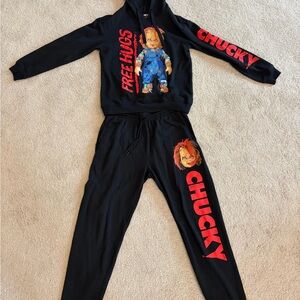 Chucky 'Free Hugs' Black Hoodie & Jogger Set with Red Graphic